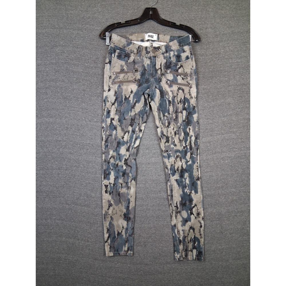 Paige Womens Jeans 26 Green Camo Edgemont Skinny Moto Mob Wife Animal Boss Retro